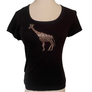 Ilana Wolf Black Sequin Giraffe 🦒 Tee Sz: M.